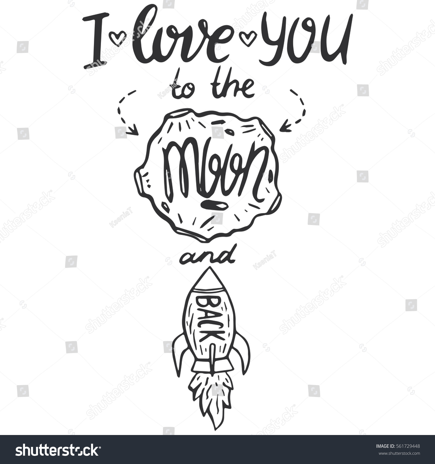 Love You Moon Back Vector Calligraphy Stock Vector Royalty Free