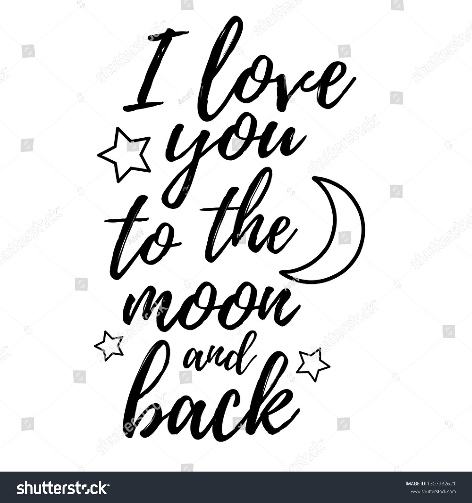 Love You Moon Back Vector Hand Stock Vector (Royalty Free) 1307932621