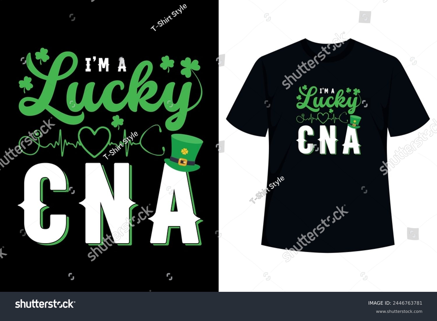 SVG of I'm a Lucky CNA Nurse funny graphic apparel design St Patricks Day featuring top hat with lucky shamrock leaf is great gift idea for Certified Nursing Assistant. This makes a clover costume party svg