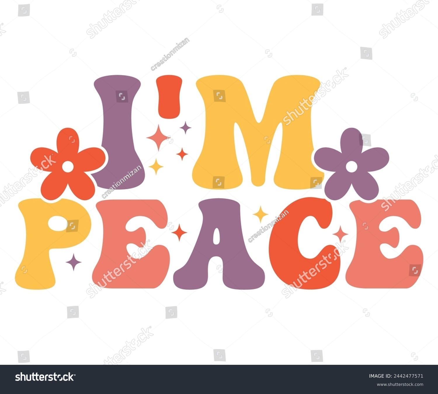 SVG of I'm Peace Retro,Mom Life,Mother's Day,Stacked Mama,Boho Mama,Mom Era,wavy stacked letters,Retro, Groovy,Girl Mom,Cool Mom,Cat Mom svg