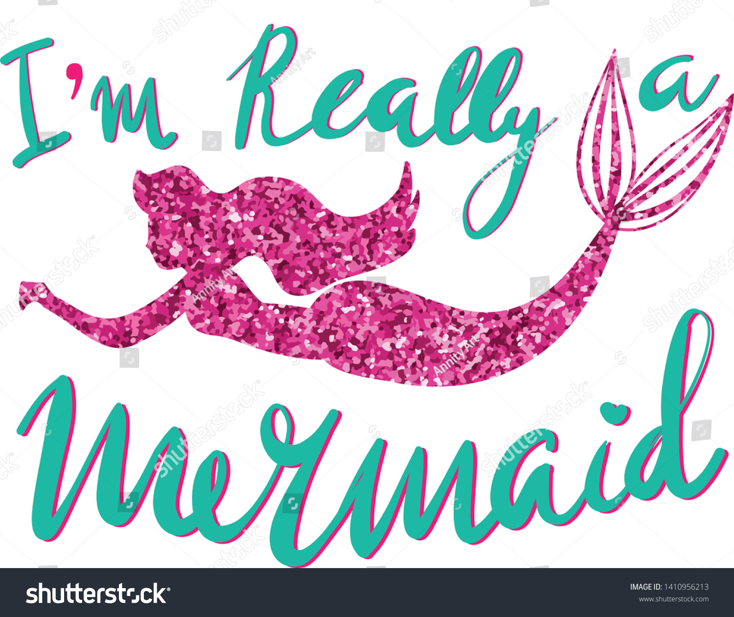 Really Mermaid Print Tshirt Glitter Silhouette Stock Vector Royalty Free 1410956213