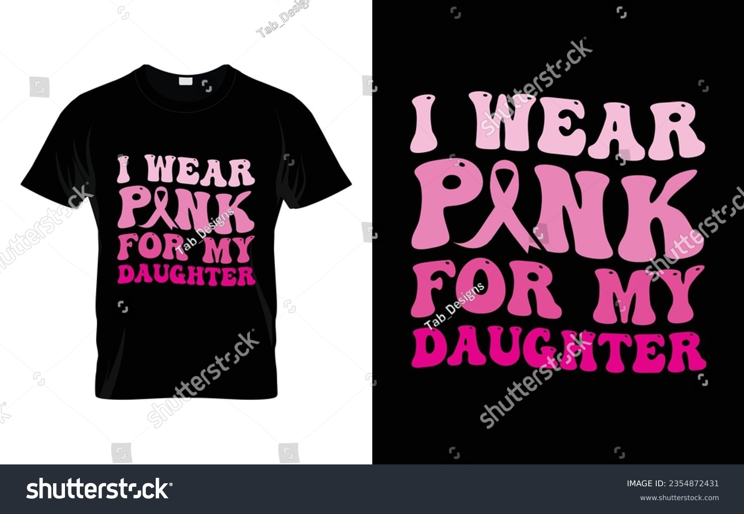 SVG of I wear pink for my Daughter pink ribbon Groovy Breast Cancer Awareness Month T shirt Design || Breast Cancer Awareness Groovy t shirt design. svg