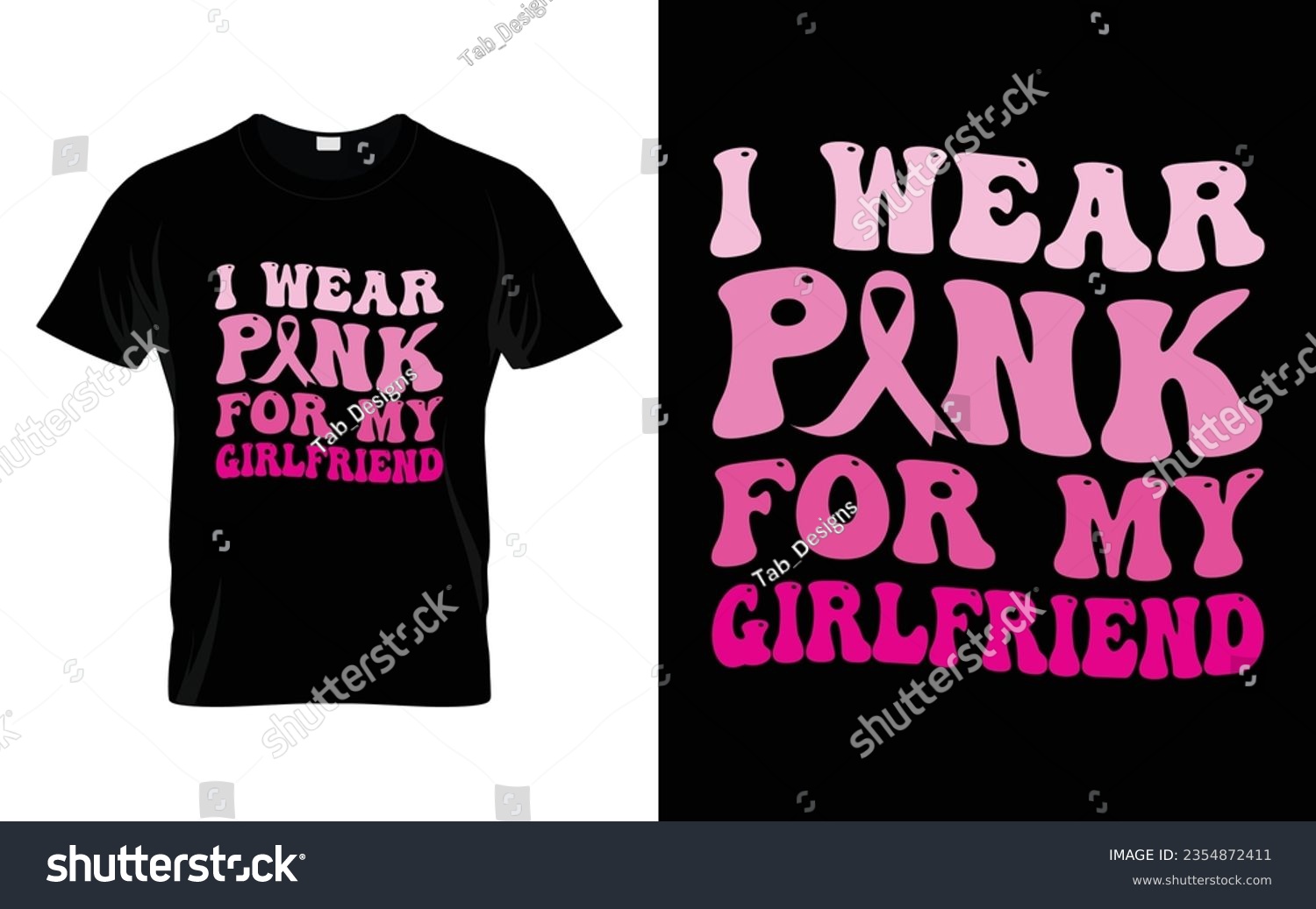 SVG of I wear pink for my Girlfriend pink ribbon Groovy Breast Cancer Awareness Month T shirt Design || Breast Cancer Awareness Groovy t shirt design. svg