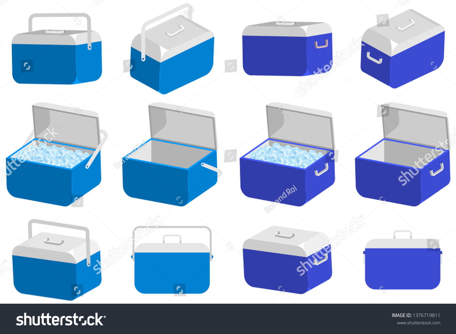 SVG of Ice cooler box vector cartoon set. Handheld camping refrigerator illustration isolated on a white background. svg