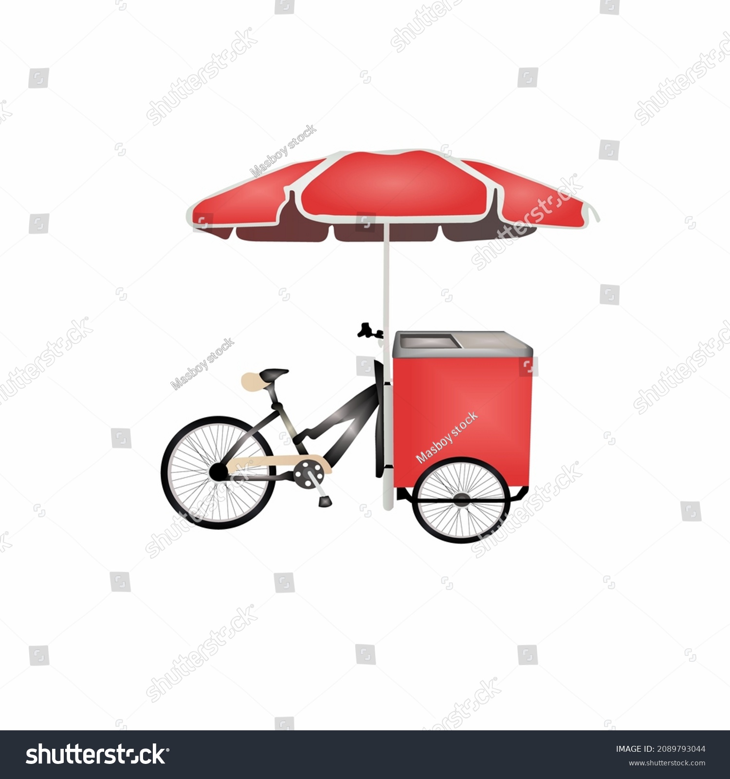 SVG of Ice cream bicycle cart design, with red umbrella sunshade svg
