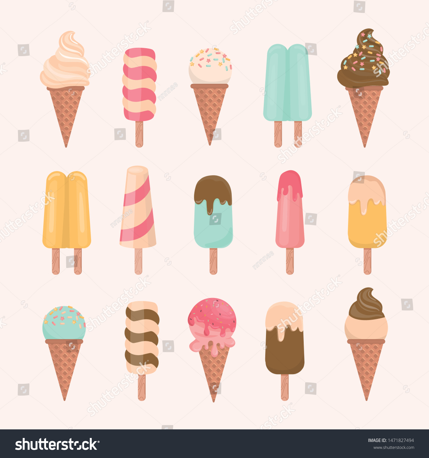 アイスクリームのコーンとバー ピンクの背景にパステルとカラフルなアイスクリーム ベクターイラスト のベクター画像素材 ロイヤリティフリー