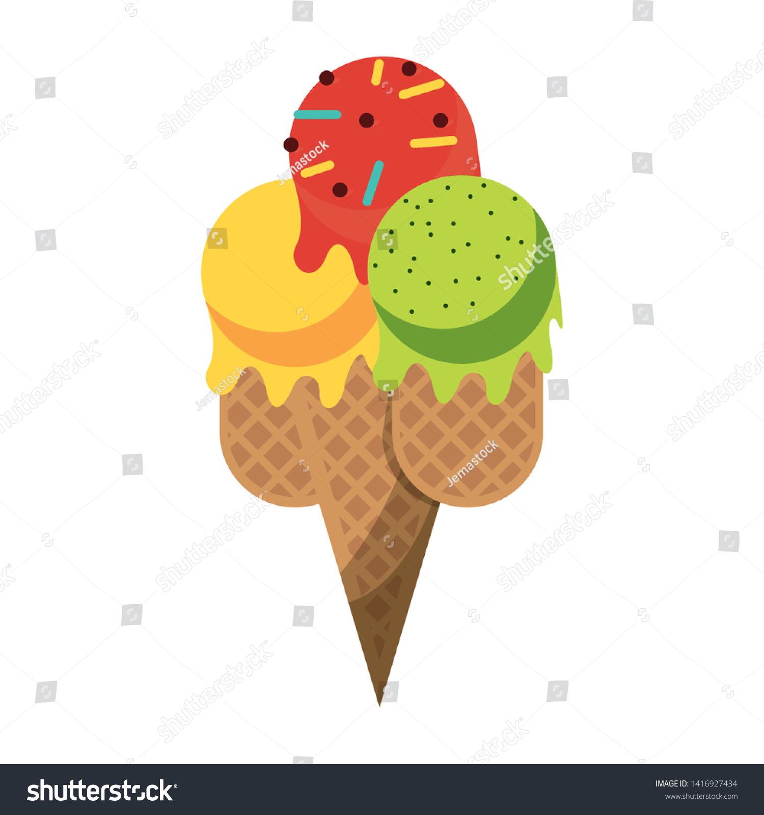 Ice Cream Cone Scoops Vector Illustration Stock Vector Royalty Free 1416927434 Shutterstock 8534