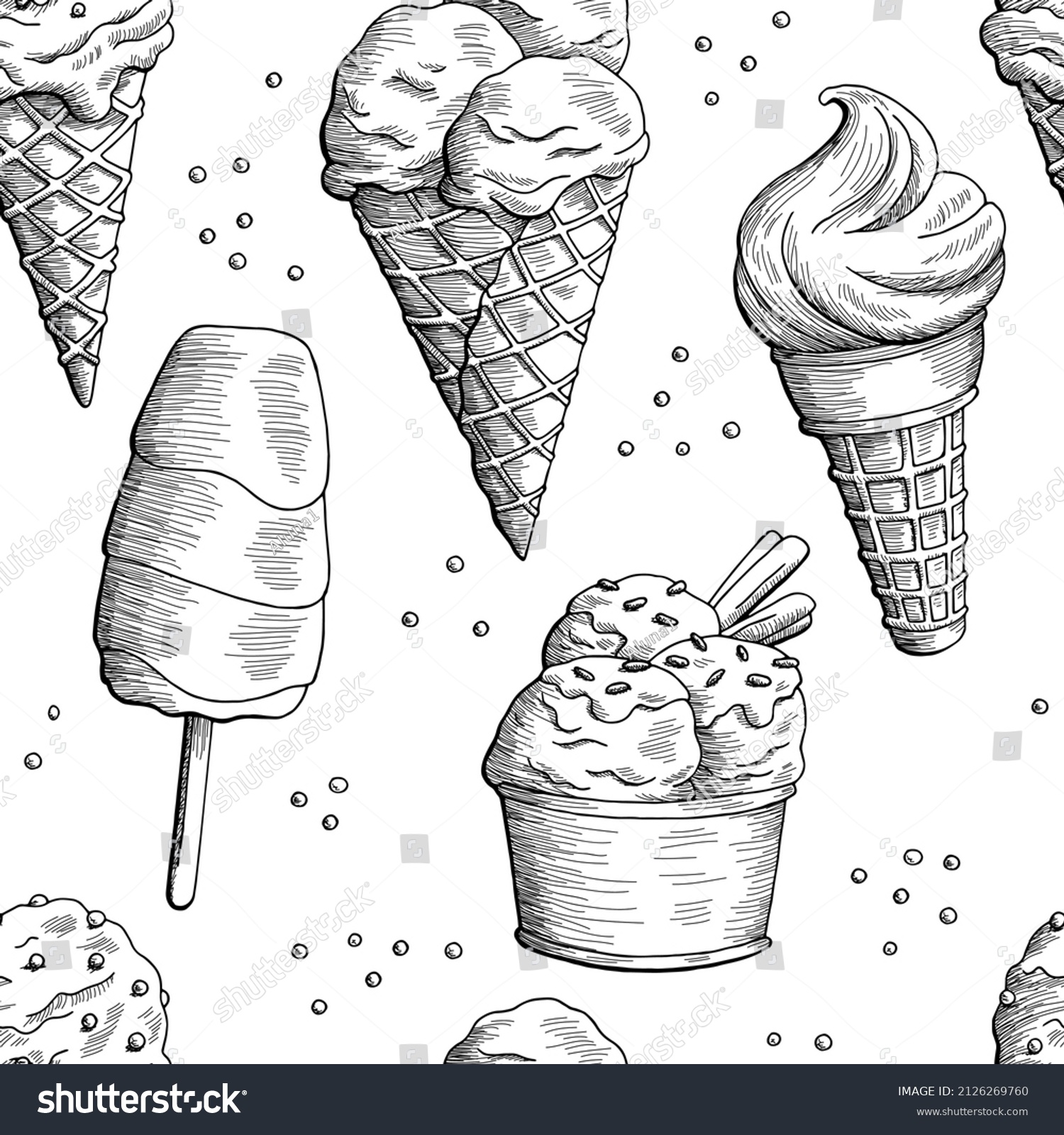 Ice Cream Graphic Black White Sweet Stock Vector (Royalty Free) 2126269760