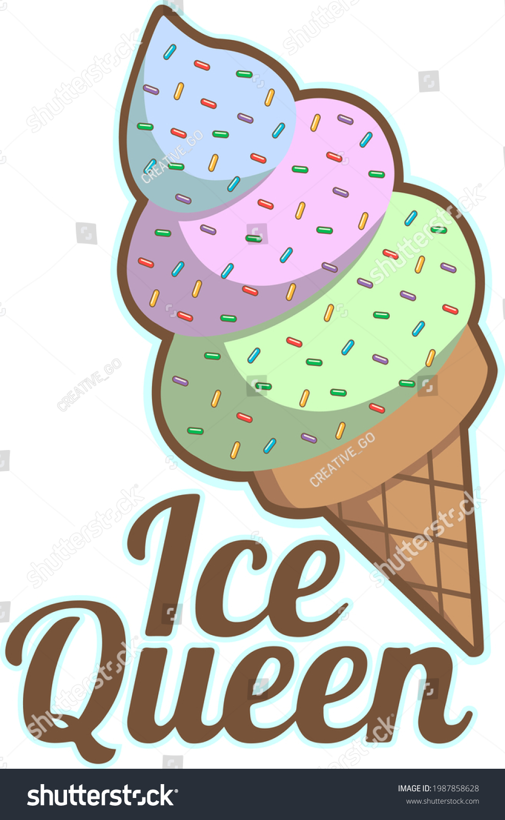 アイスクリーム かわいいスタイル ユニコーン 虹のアイスクリーム ベクターイラスト 伊勢クイーンのロゴ のベクター画像素材 ロイヤリティフリー