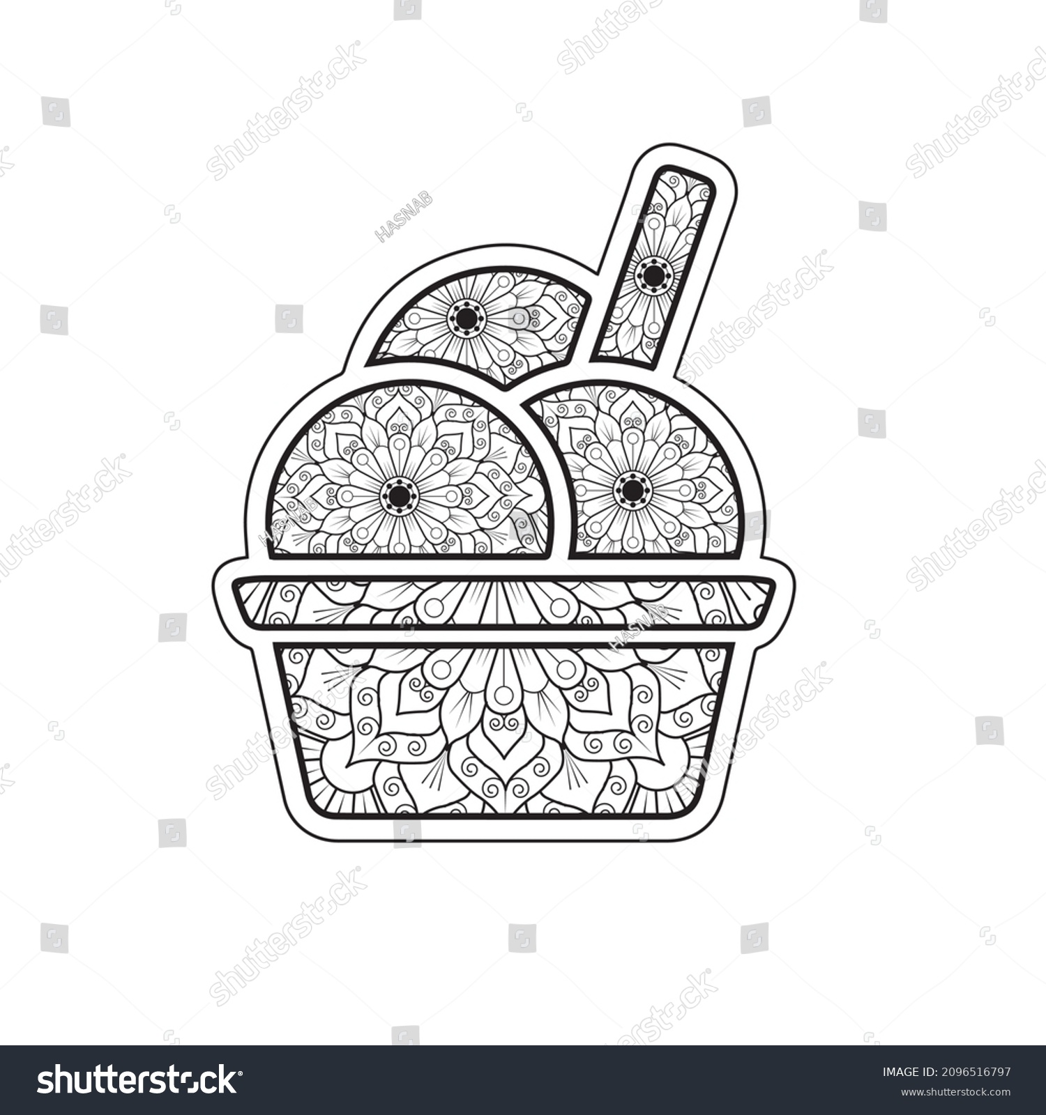 Ice Cream Mandala Coloring Page Vector Stock Vector (Royalty Free