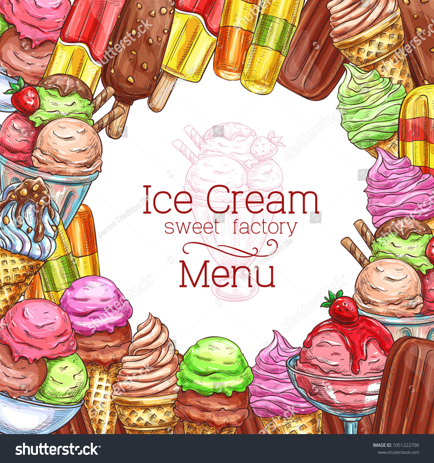 Ice Cream Menu Sketch Design Gelateria Stock Vector Royalty Free
