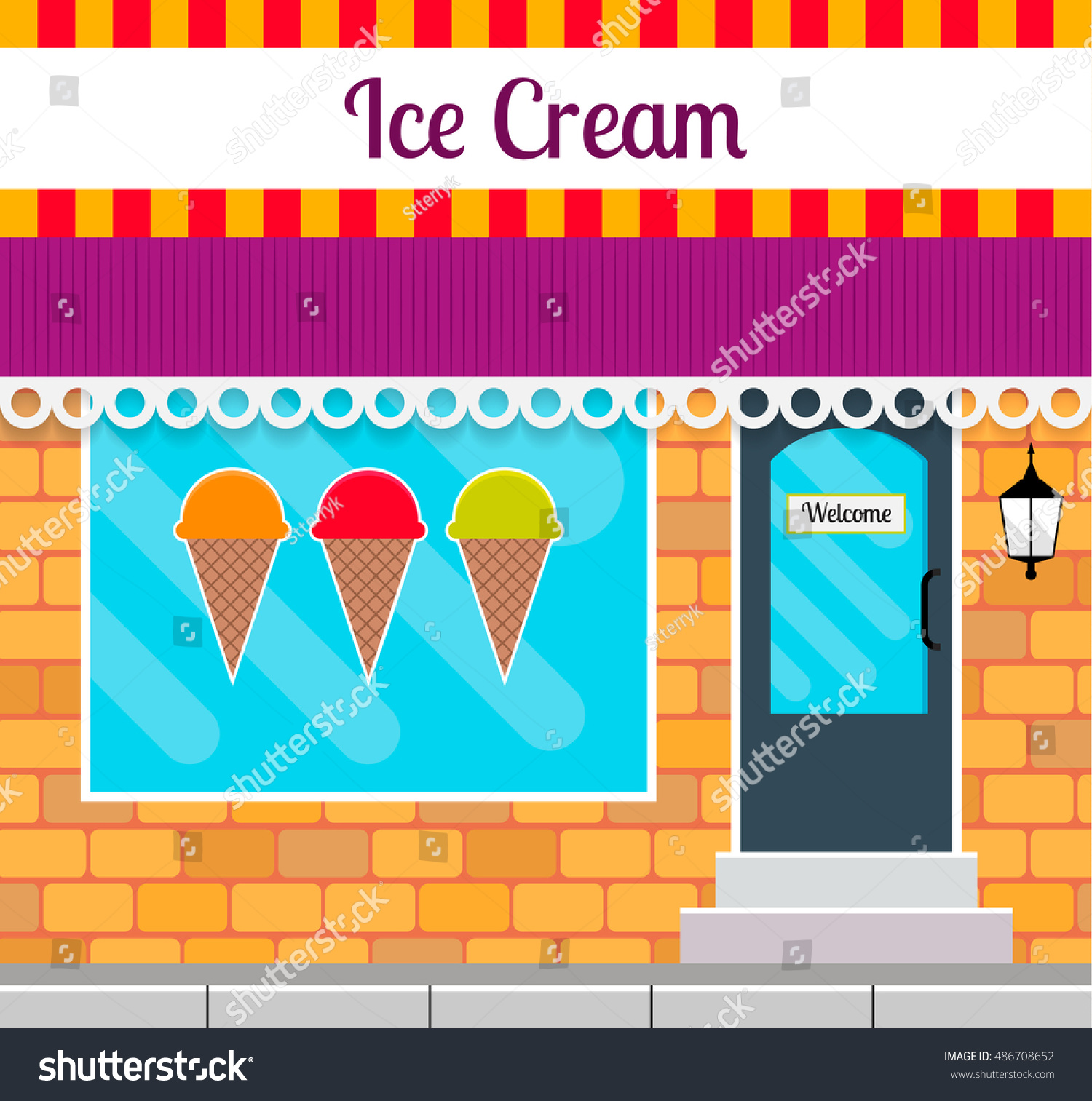 Ice Cream Shop Facade Flat Style Stock Vector (Royalty Free) 486708652 ...