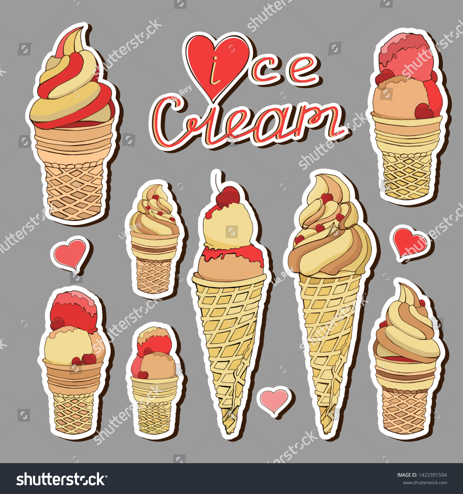 Ice Cream Sticker Badge Isolated Icons Stock Vector Royalty Free 1423391594 - creamys ice cream decal roblox