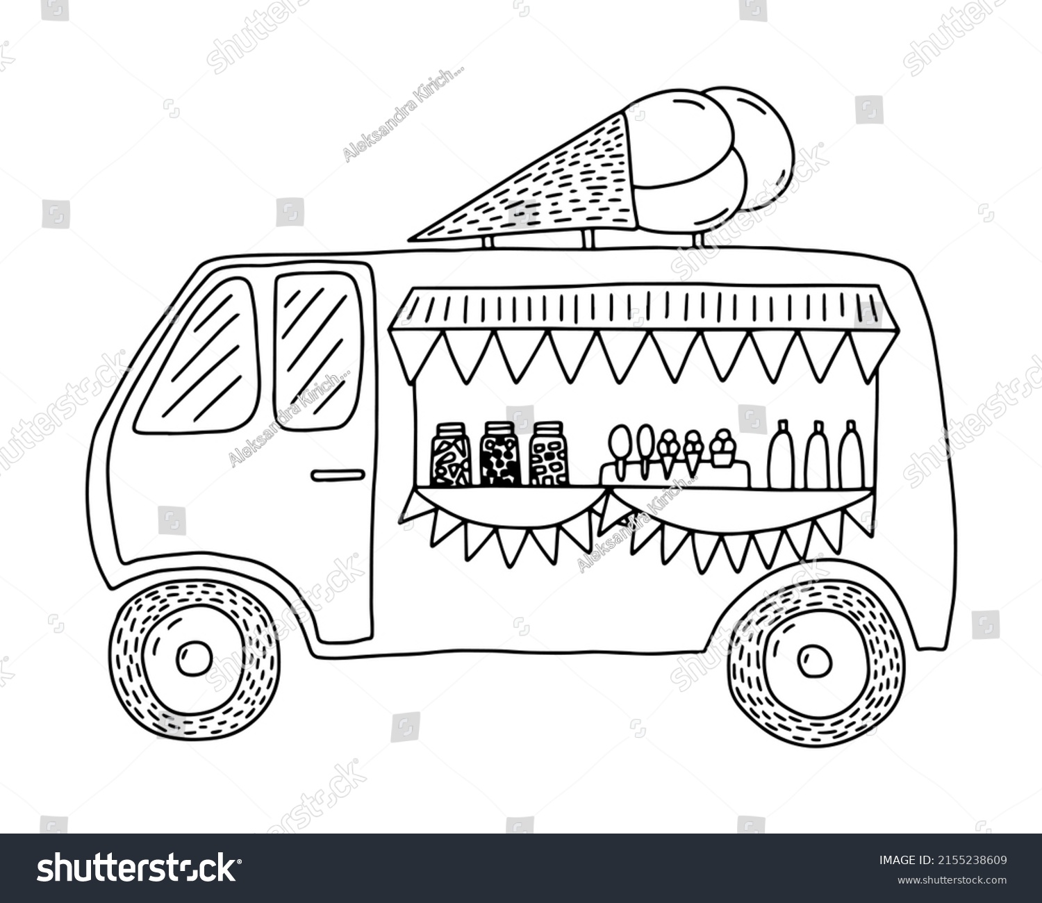 Ice Cream Truck Coloring Page Cute Stock Vector Royalty Free 2155238609 Shutterstock