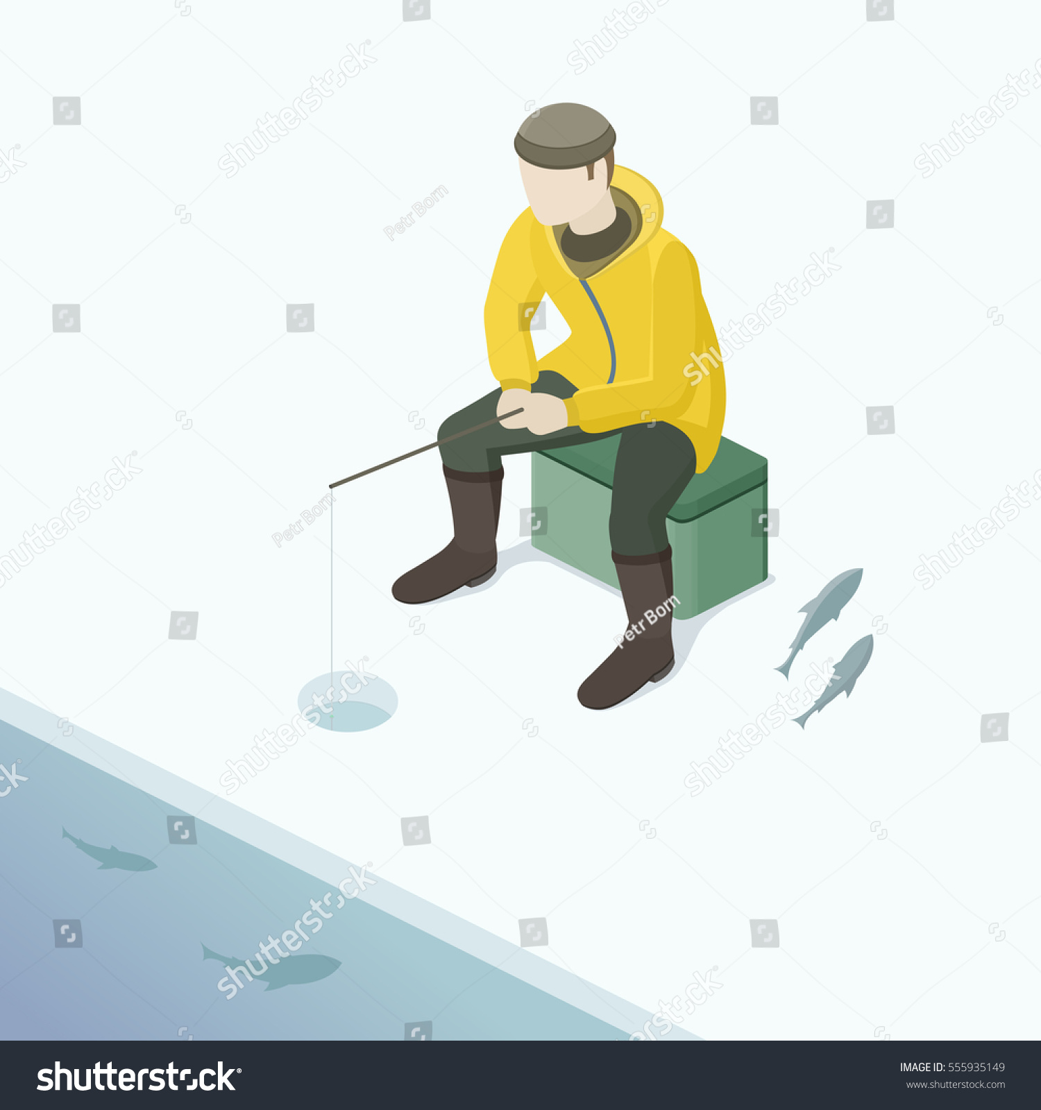 Download Ice Fishing Man On Ice Fishing Stock Vector 555935149 - Shutterstock