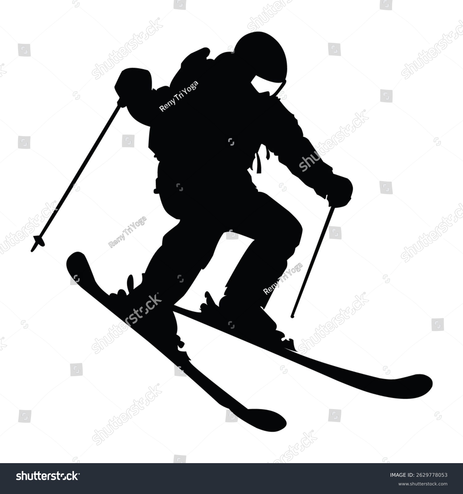 black skier silhouette skiing down the slope clip art preview