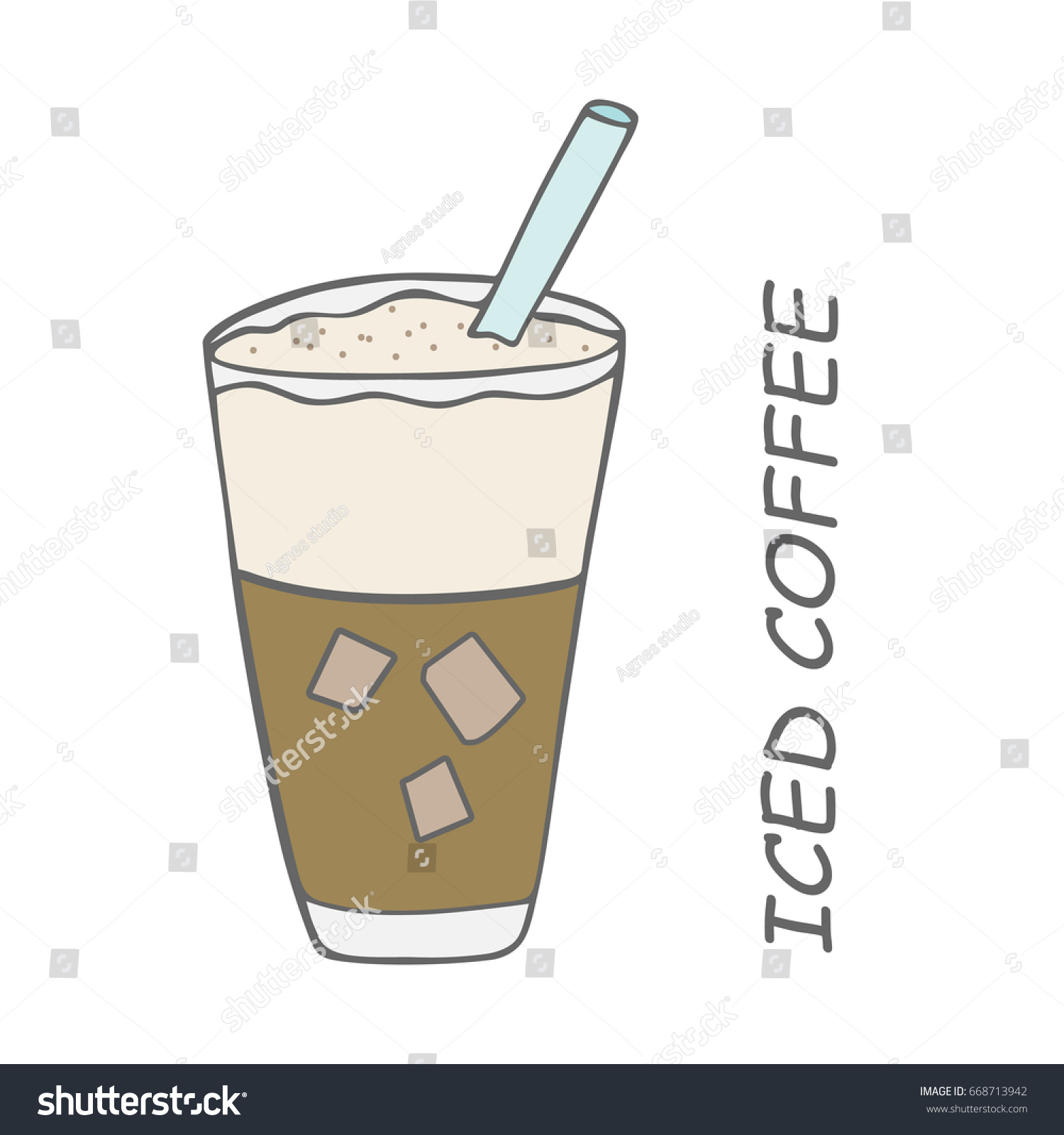 Iced Coffee Simple Writing Hand Drawing Stock Vector Royalty Free 668713942