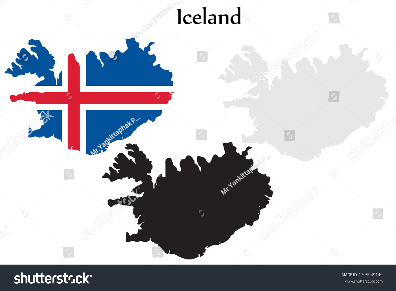 Iceland Flag Map Shape Black Gray Stock Vector (Royalty Free ...