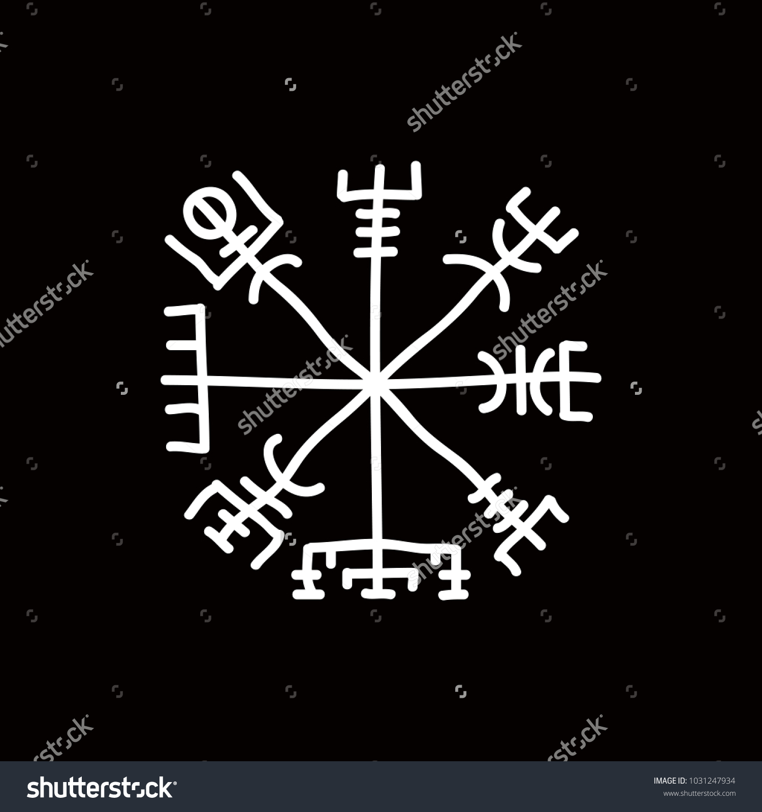 Icelandic Magic Runic Sign Vegvisir Doodle Stock Vector Royalty Free