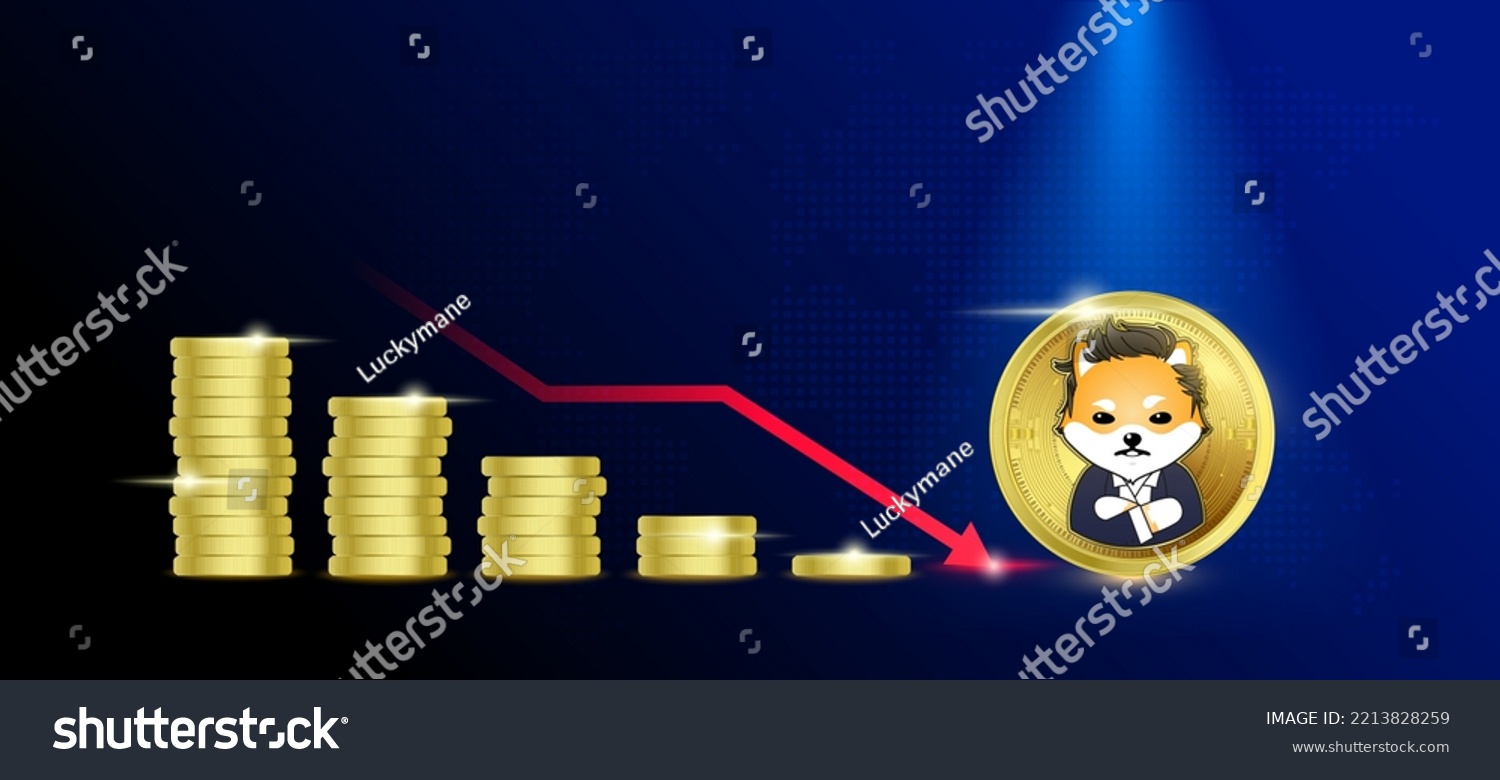 SVG of Icon coin gold Dogelon Mars (ELON) on blue background. Stablecoin blockchain token price down from pile of gold coins.There is space to enter message. Nice for cryptocurrency and digital money concept svg