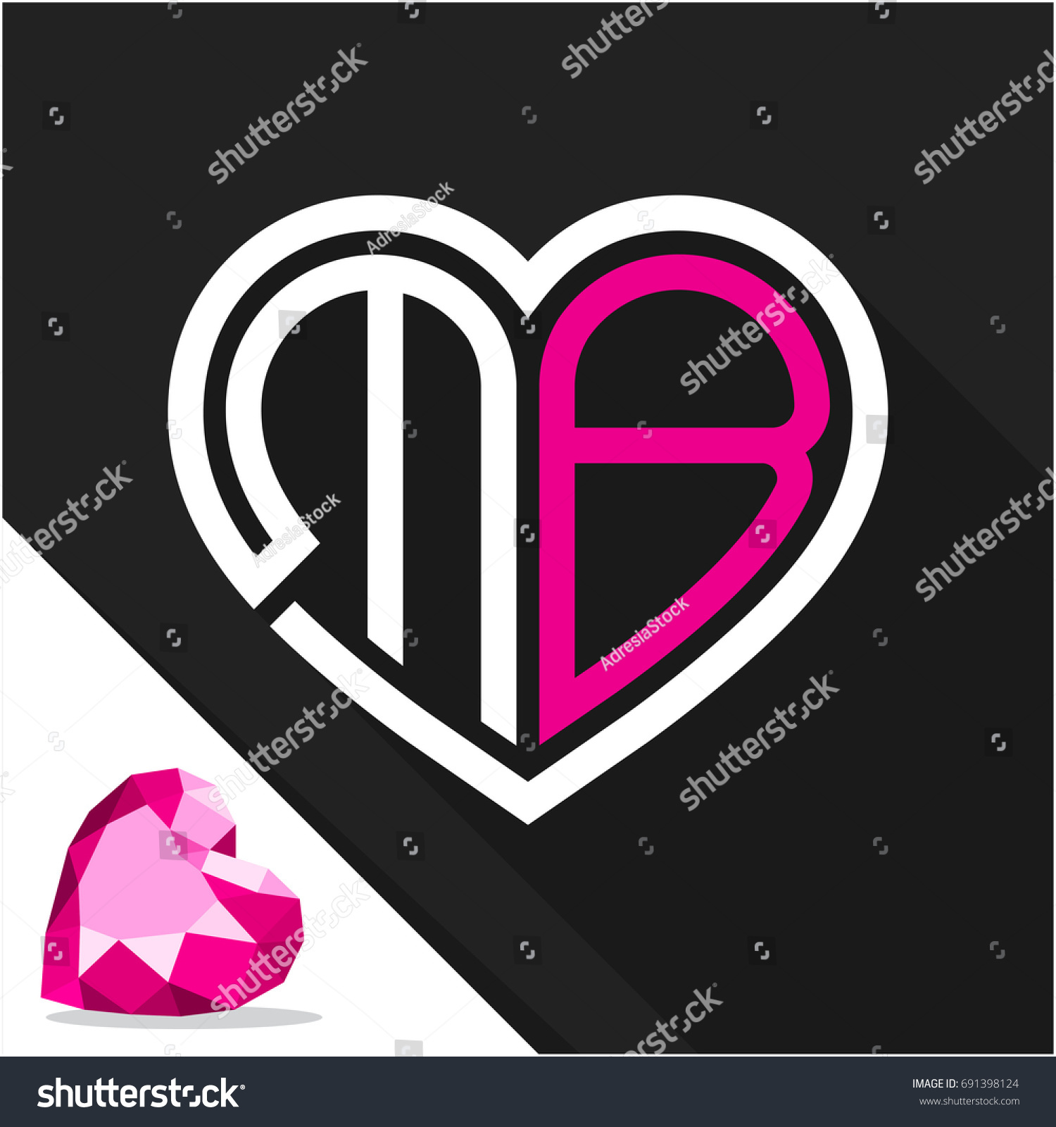 Icon Logo Heart Shape Combination Initials Stock Vector Royalty Free