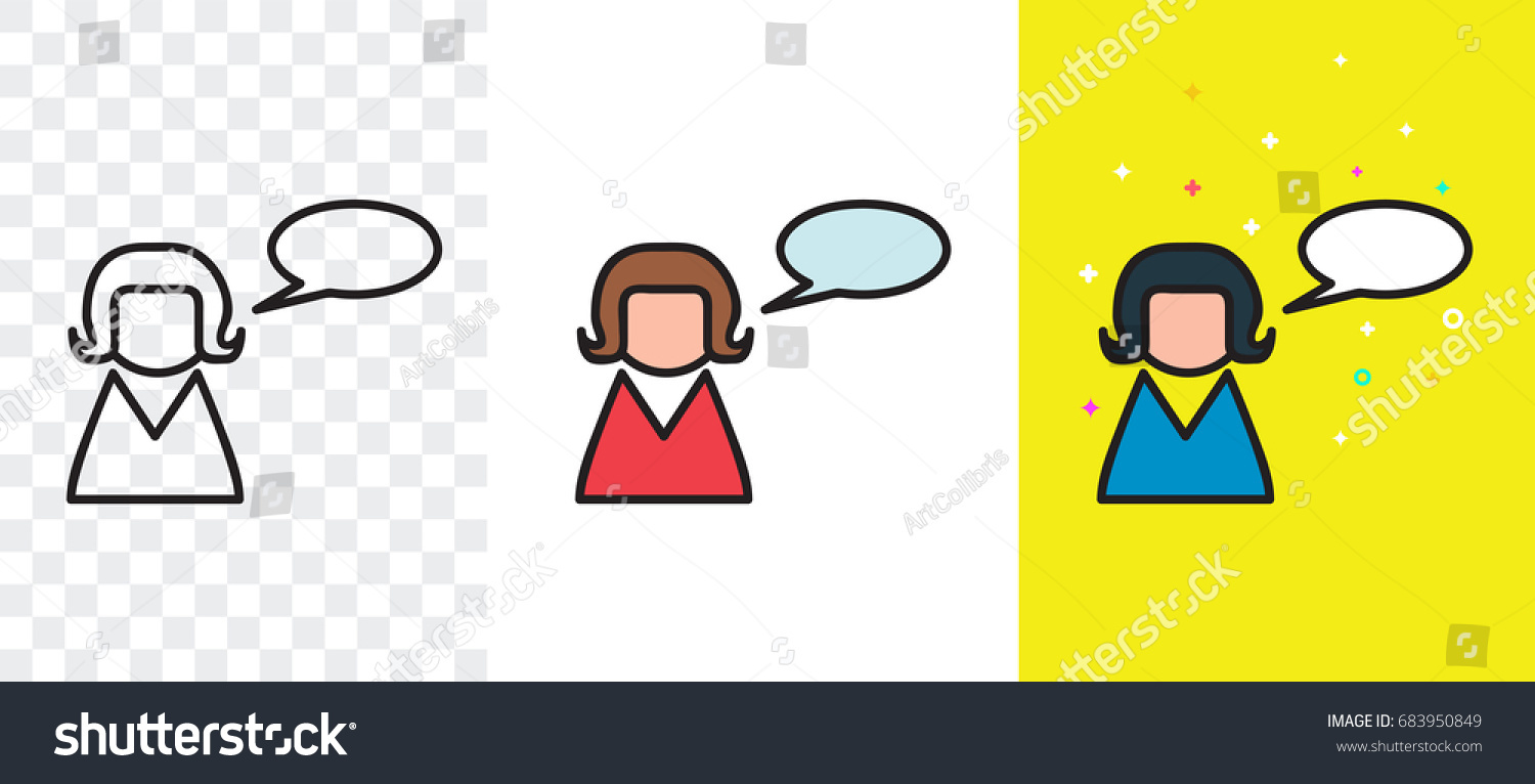 Icon Girl Talking Chat Contour Icon Stock Vector Royalty Free