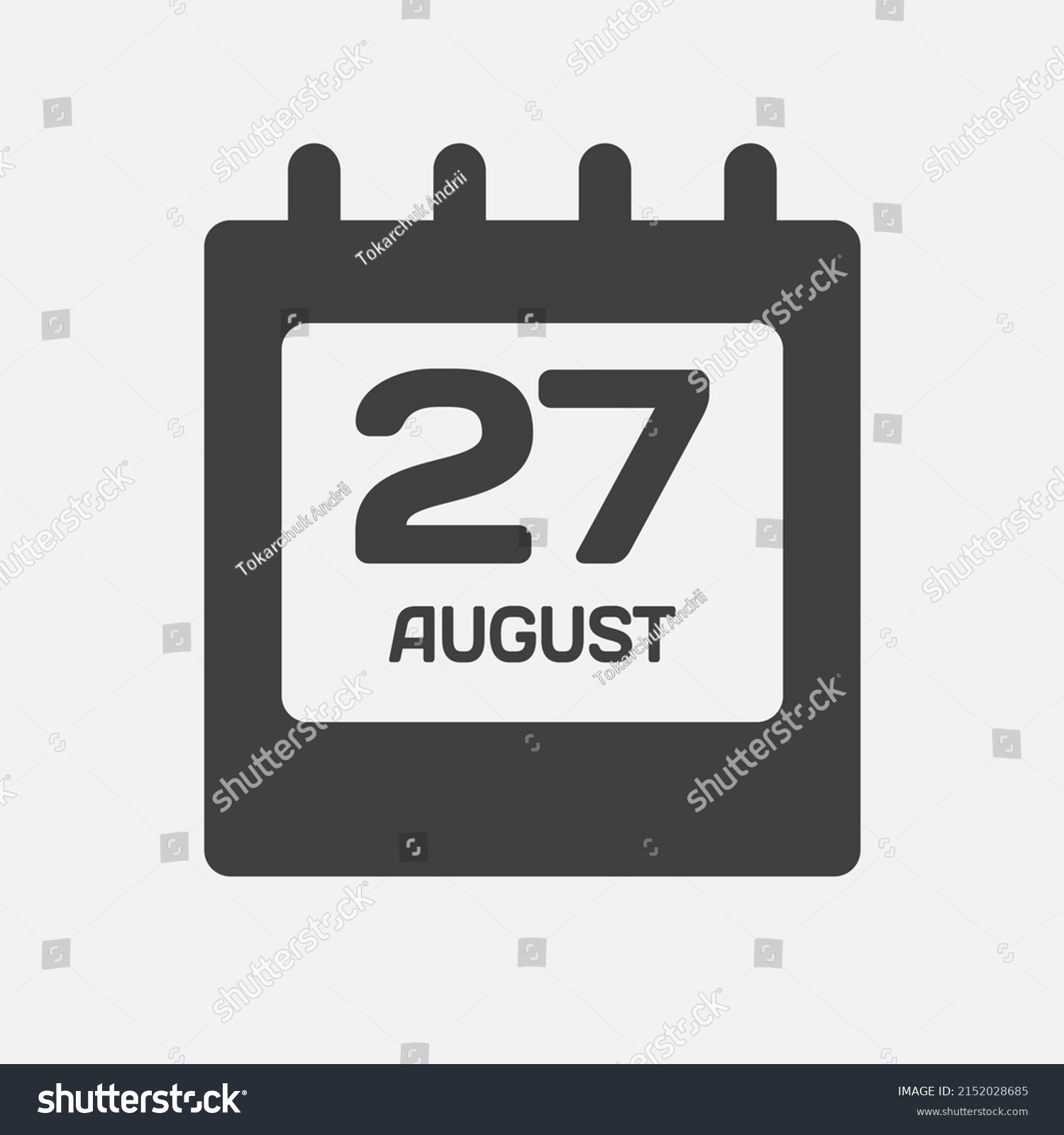 SVG of Icon page calendar day - 27 August. Days of the month, vector illustration flat style. 27th date day of week Sunday, Monday, Tuesday, Wednesday, Thursday, Friday, Saturday. Summer holidays in August svg