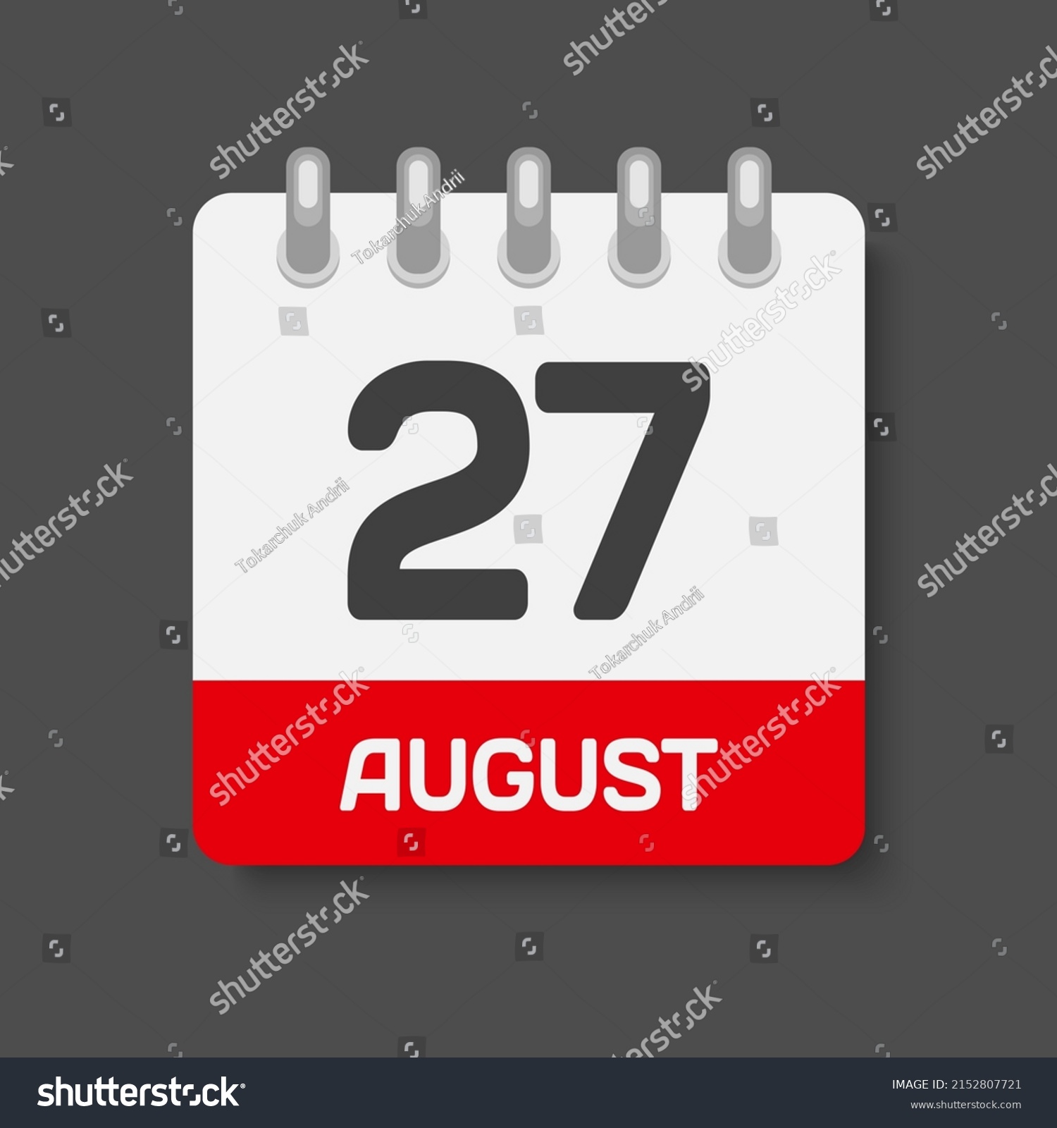 SVG of Icon page calendar day - 27 August. Days of the month, vector illustration flat style. 27th date day of week Sunday, Monday, Tuesday, Wednesday, Thursday, Friday, Saturday. Summer holidays in August svg