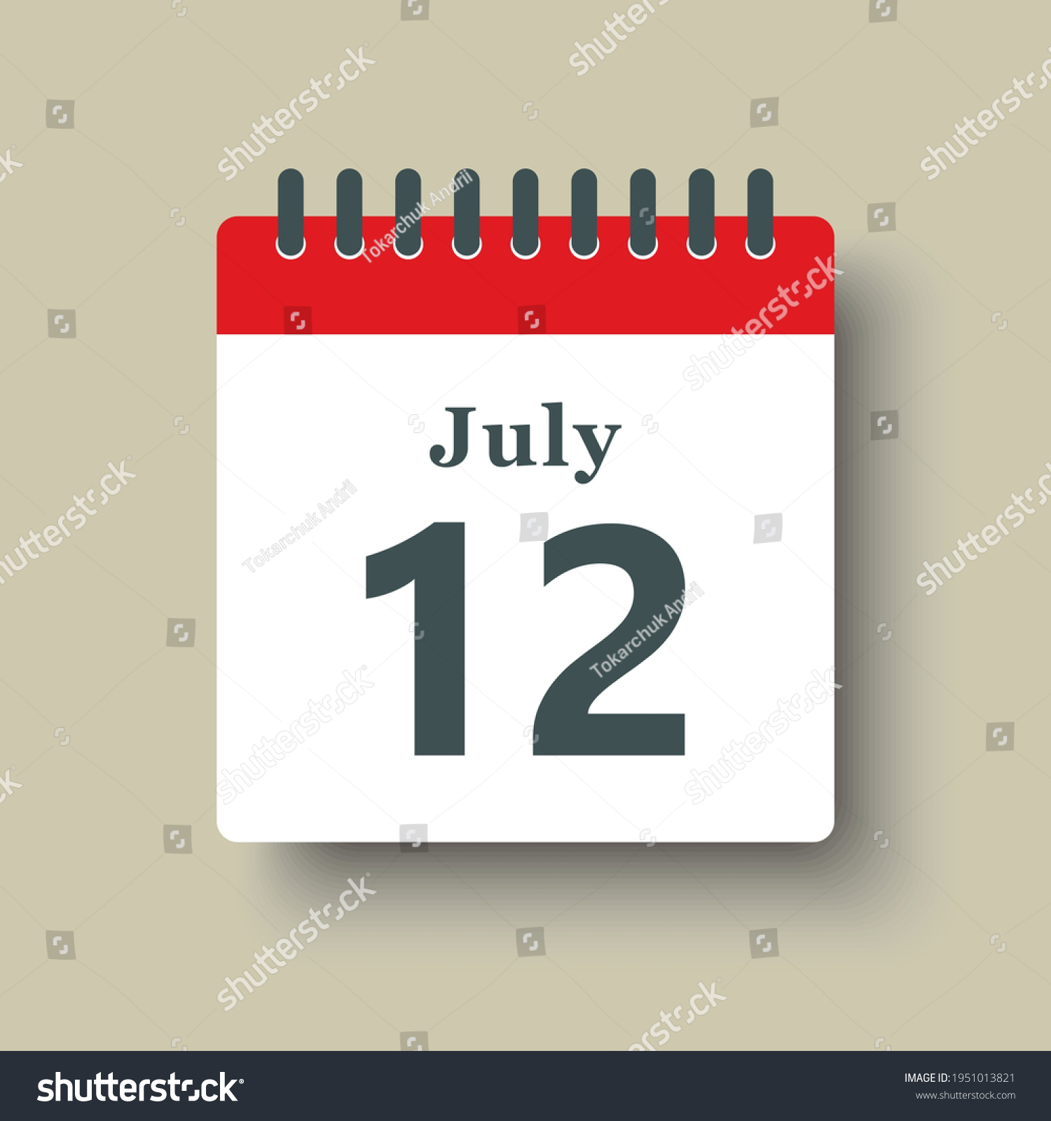 SVG of Icon page calendar day - 12 July. Date day of week Sunday, Monday, Tuesday, Wednesday, Thursday, Friday, Saturday. 12th days of the month, vector illustration flat style. Summer holidays in July svg