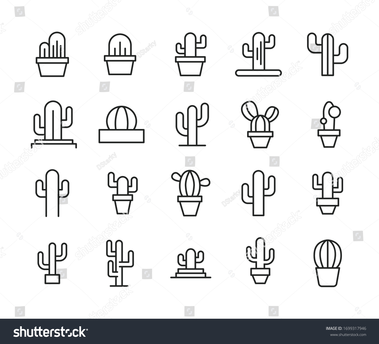 SVG of Icon set of cactus. Editable vector pictograms isolated on a white background. Trendy outline symbols for mobile apps and website design. Premium pack of icons in trendy line style. svg