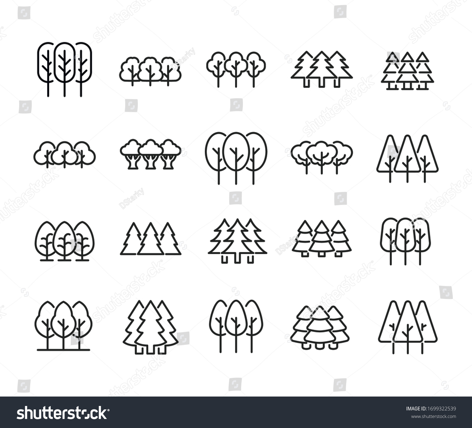 SVG of Icon set of forest. Editable vector pictograms isolated on a white background. Trendy outline symbols for mobile apps and website design. Premium pack of icons in trendy line style. svg