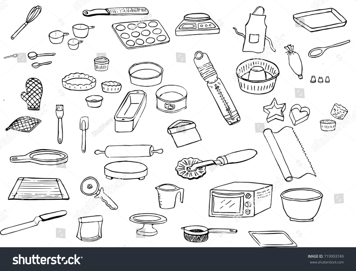 Icon Set Line Drawings Tools Used Stock Vector 719993749 - Shutterstock