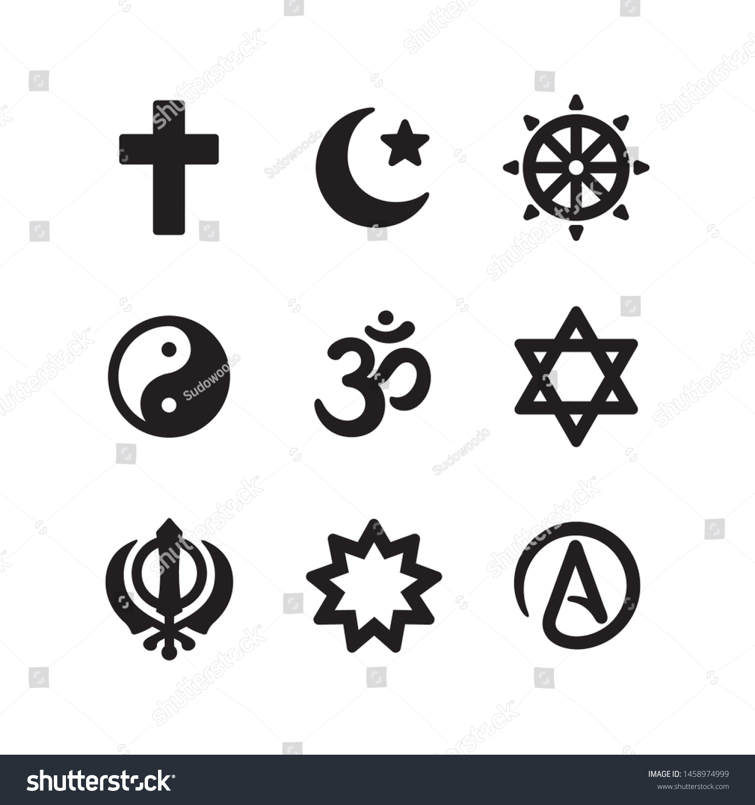 Symbolsatz Religioser Symbole Christentum Islam Buddhismus Stock Vektorgrafik Lizenzfrei