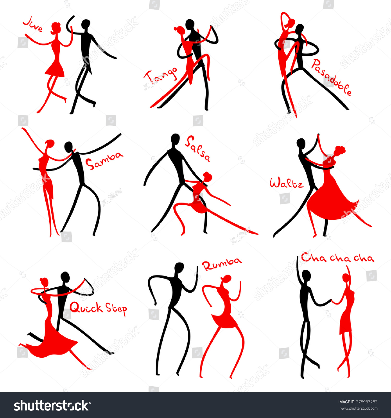 Icon Set Of Stick Figures Dancing Ballroom Dances. Stock Vector ...