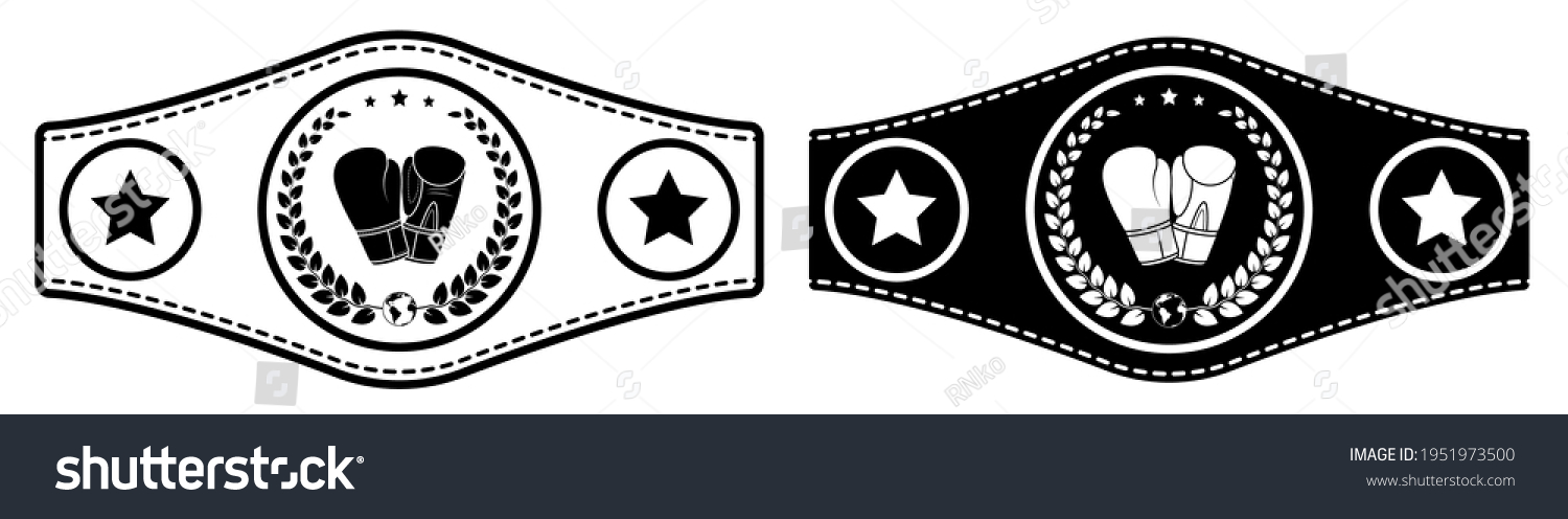 SVG of icon, sport belt of boxing champion, kickboxing tournament winner with gloves and laurel wreath emblem in center. Vector svg