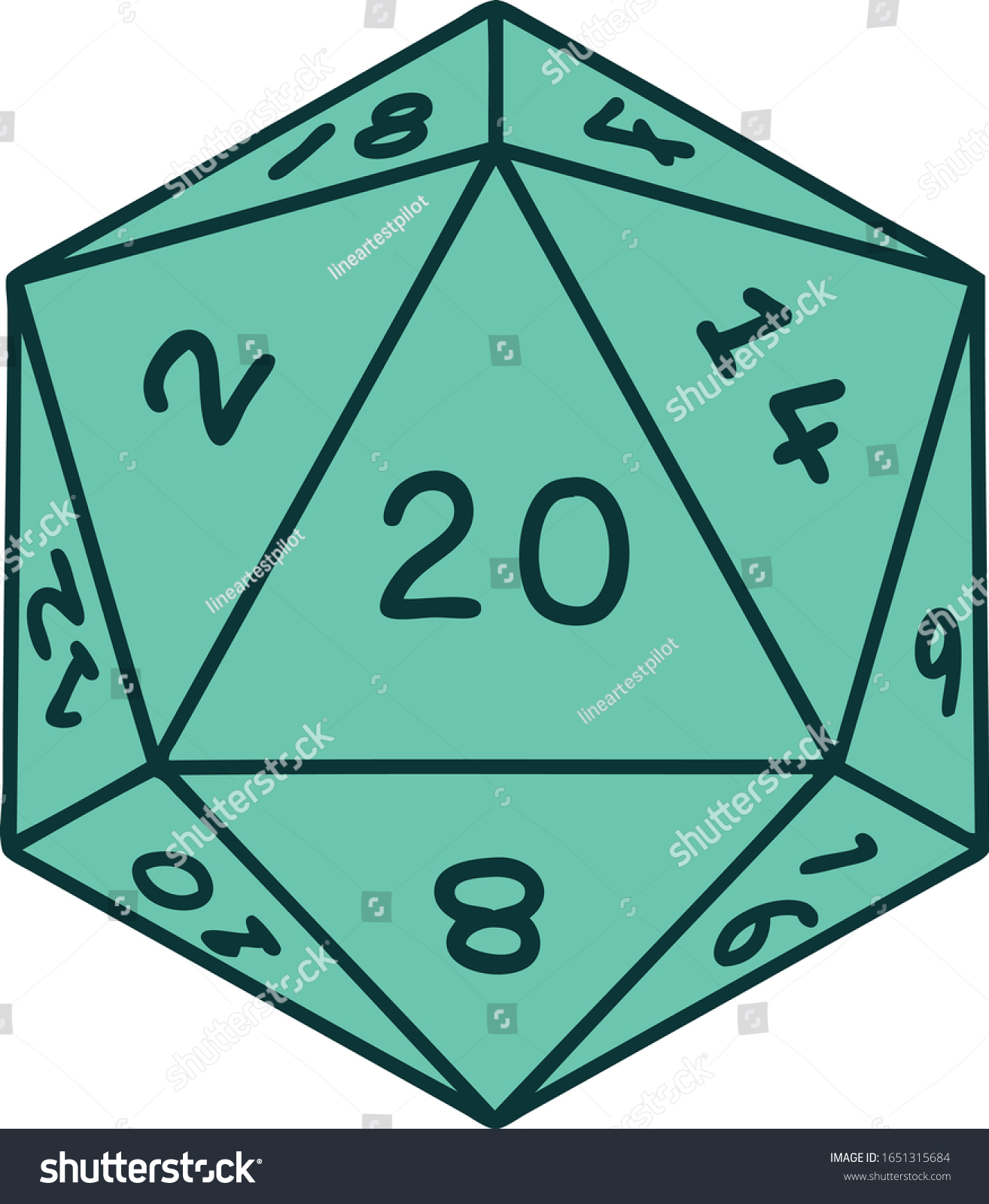 SVG of iconic tattoo style image of a d20 dice svg