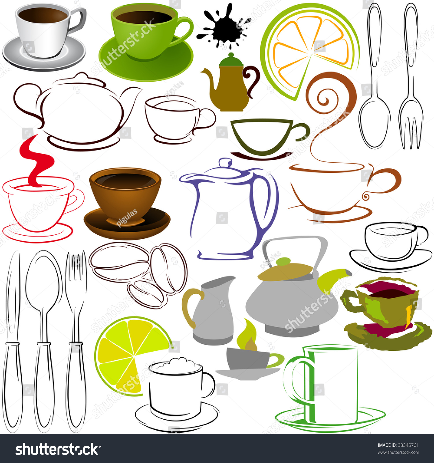 Icons Cups Teapots Their Contours Logos Stock Vector (Royalty Free ...