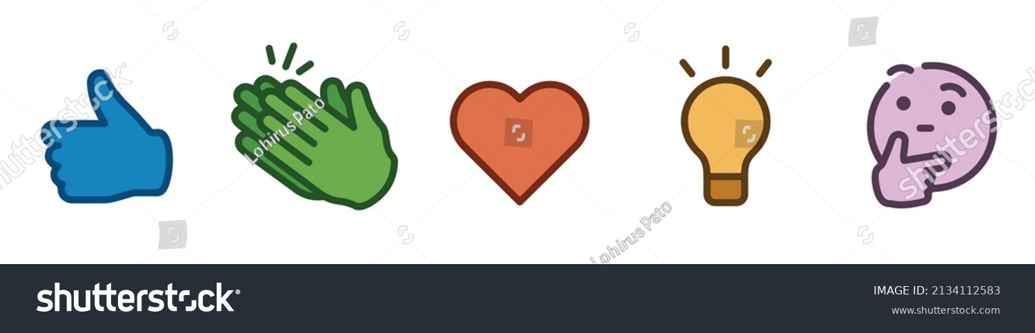 SVG of icons logo set reactions emoji template connection modern vector Like love Celebrate, Support thinking lamp idea inspiration Insightful and Curious blue green red orange purple colour svg