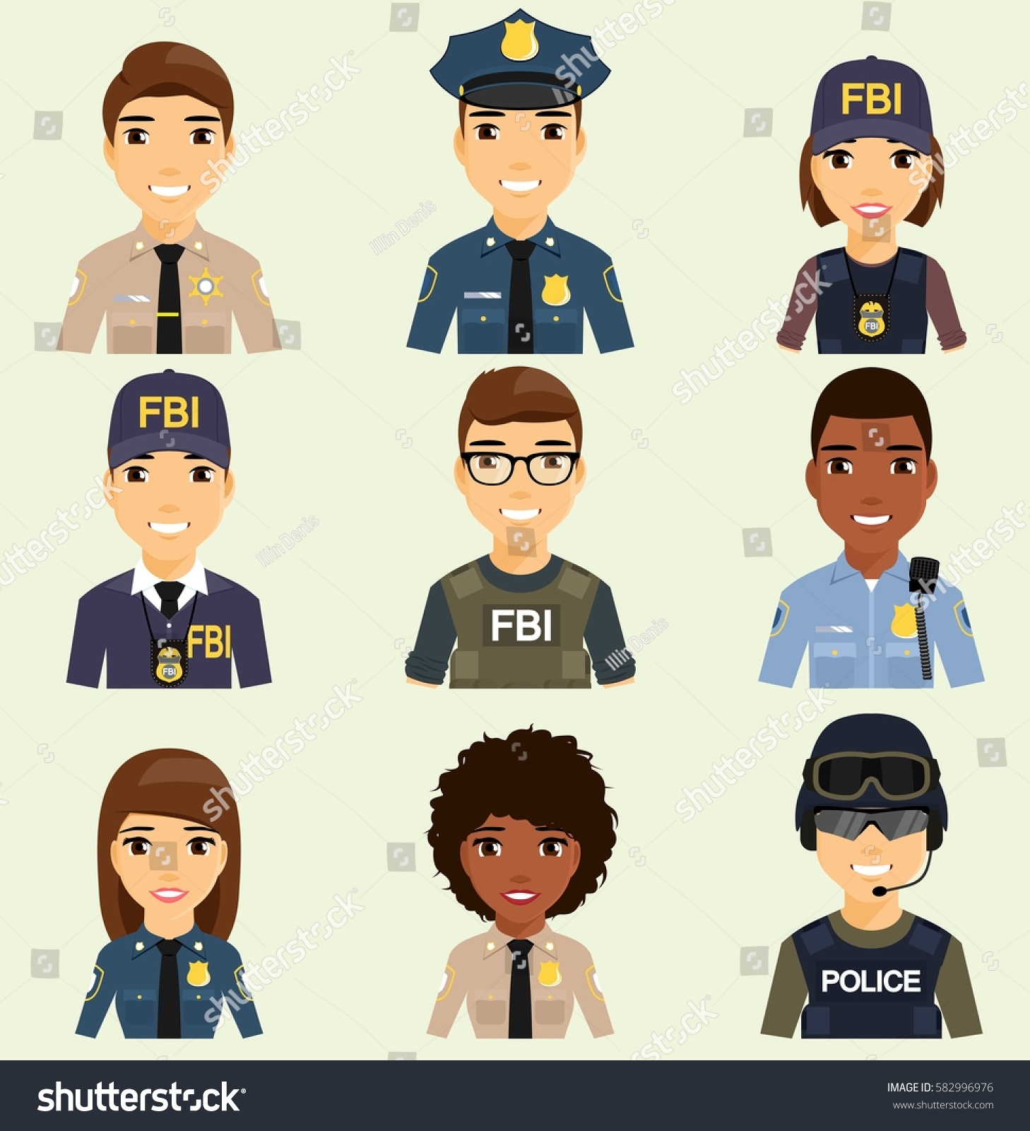 Icons Different Law Enforcement Agencies Professions Vector De Stock Libre De Regalías 