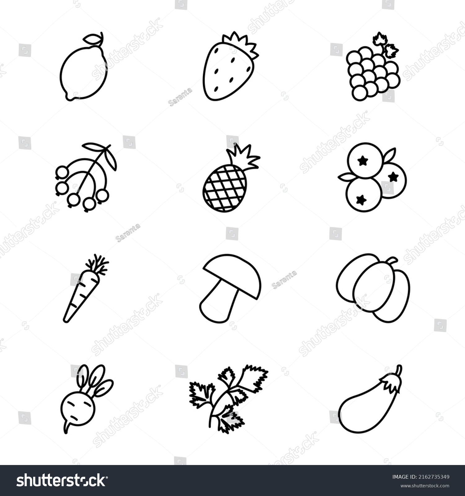 Icons Fruits Vegetables Outline Line Style Stock Vector (Royalty Free ...