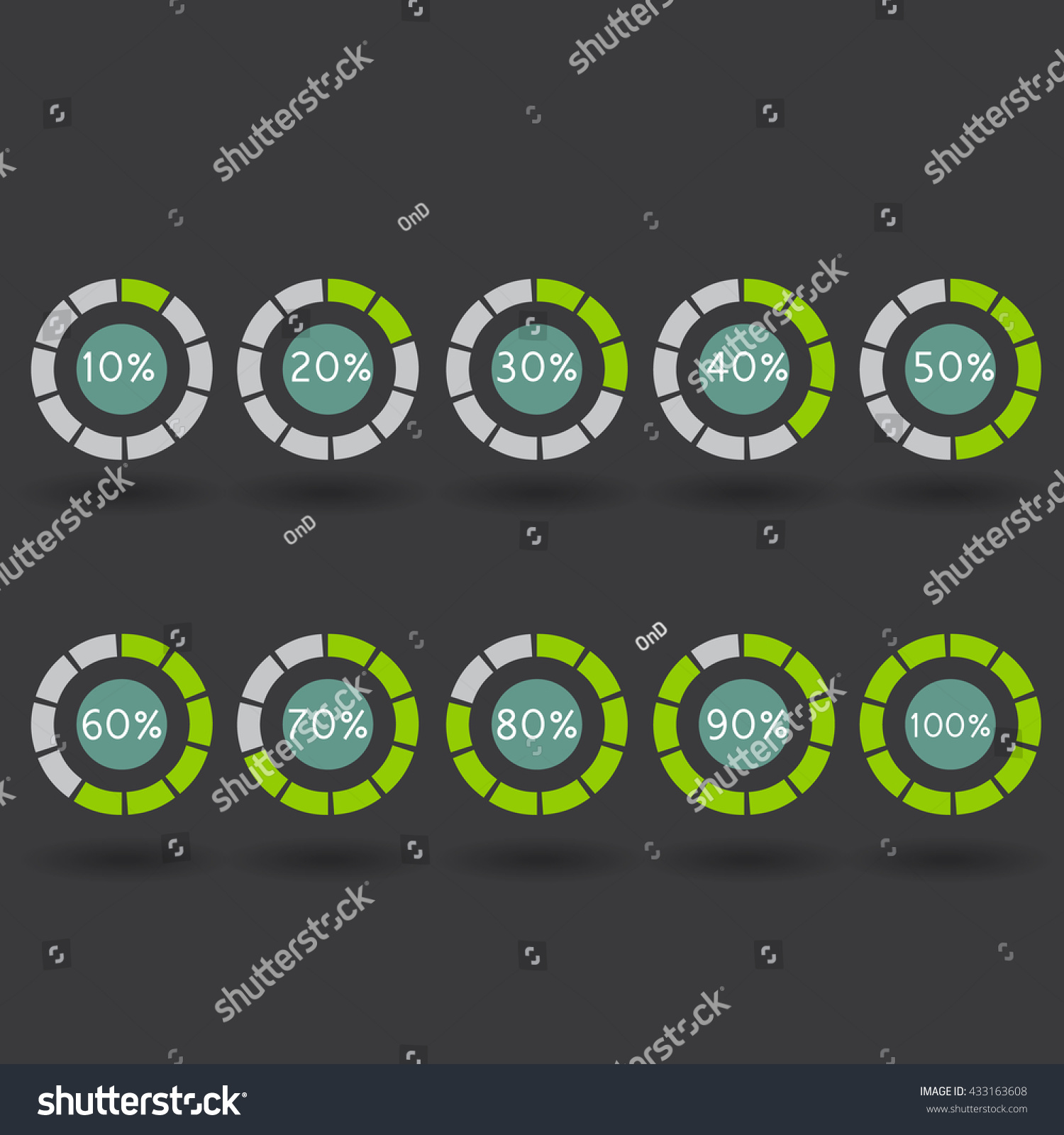 Icons Pie Graph Circle Percentage Green Vector De Stock Libre De Regalías 433163608 4477