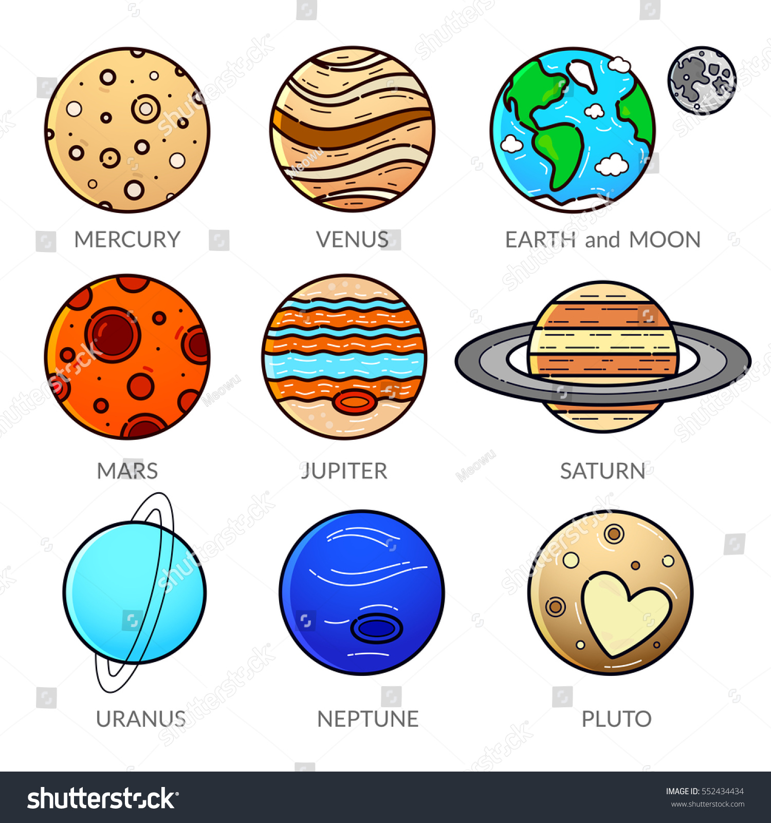 Icons Planet Solar System Line Art Stock Vector (Royalty Free) 552434434