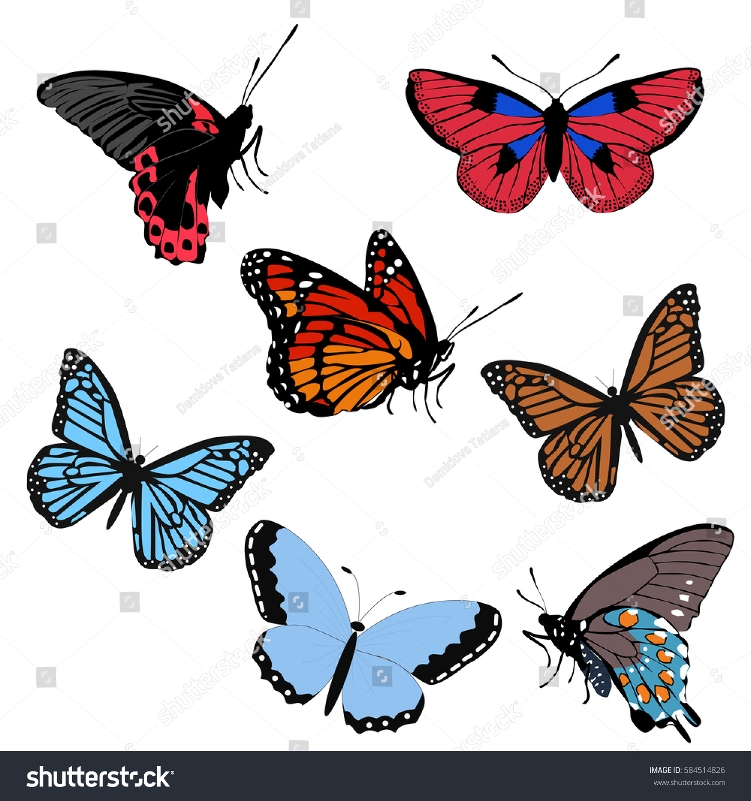 Icons Set Beautiful Multicolored Butterflies Collection Stock Vector ...