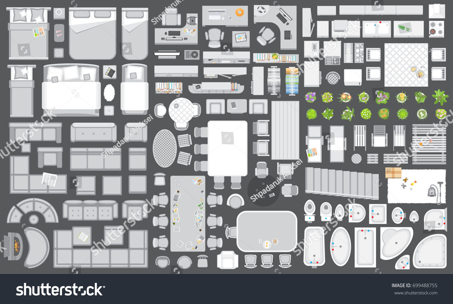 furniture home top view vector View Icons Furniture Stock Vector Set Top Interior