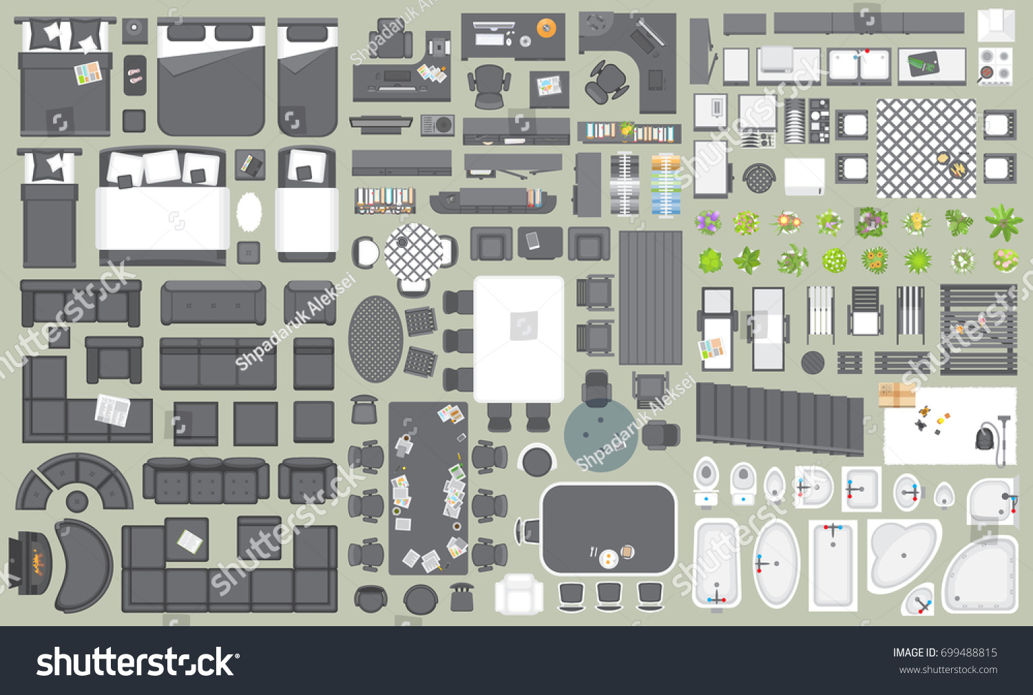 vector table layout Furniture Icons Set Stock Interior View Top Vector