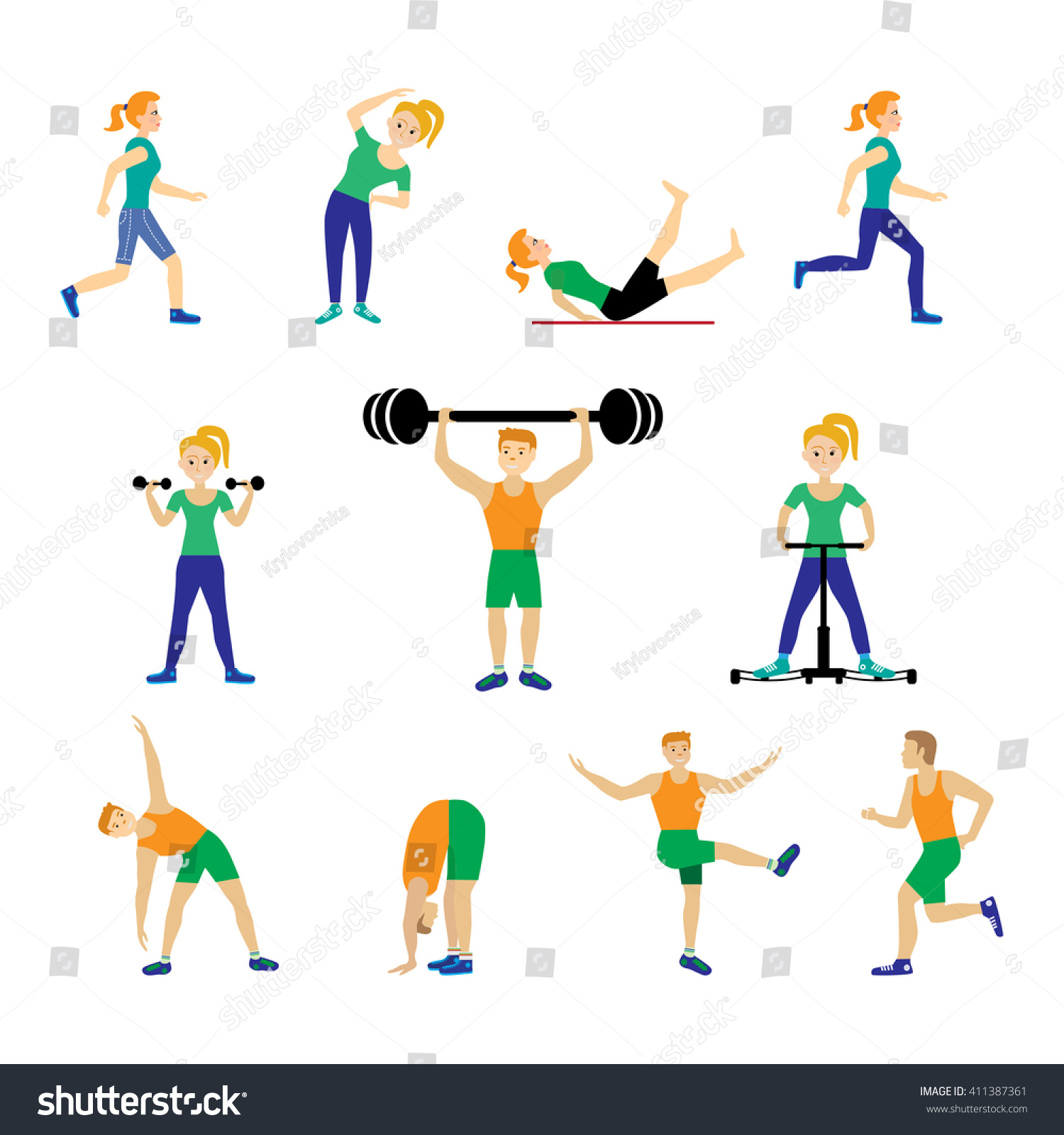 Icons Set Man Woman Doing Warmup Stock Vector 411387361 - Shutterstock