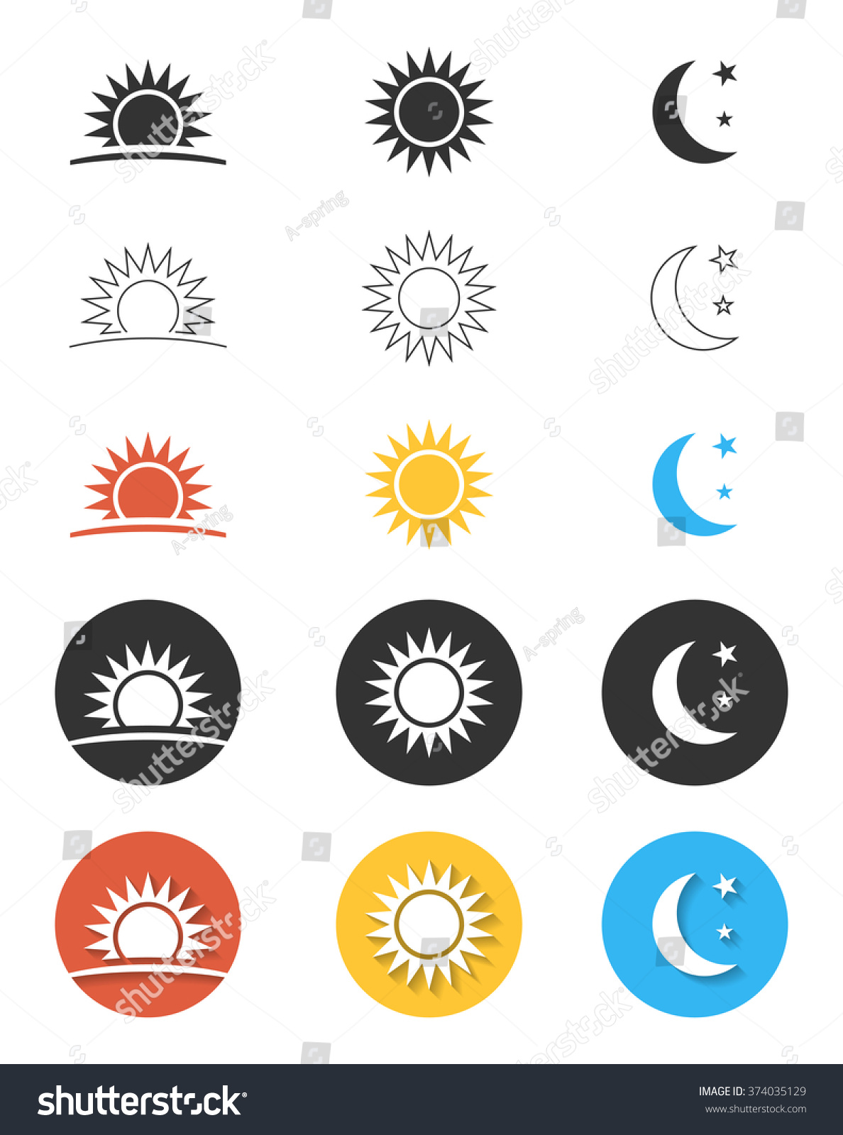 Icons Set Time Day Flat Linear Stock Vector (Royalty Free) 374035129