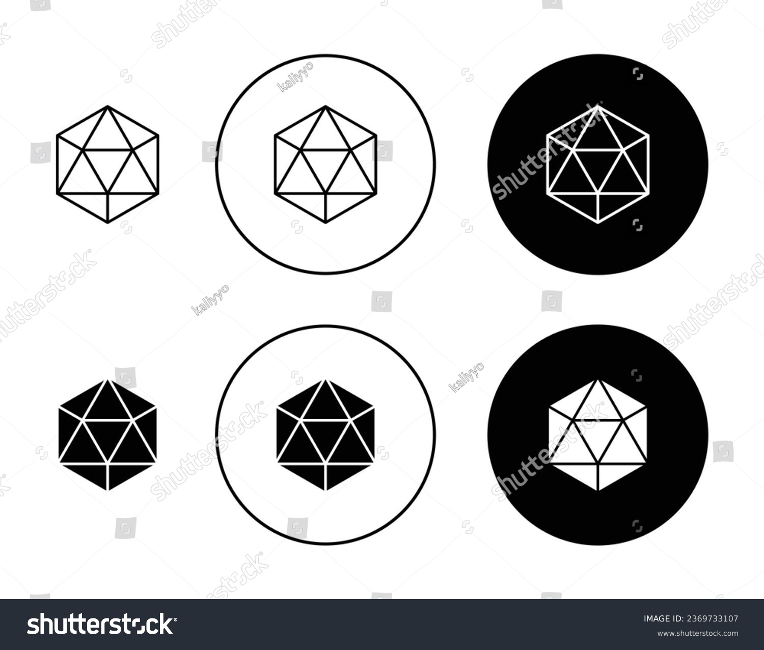 SVG of Icosahedron geometrical figure outline icon set in black filled and outlined style. suitable for UI designs svg