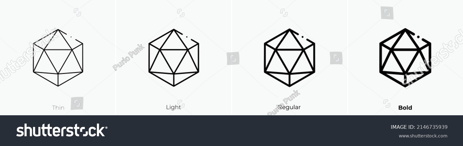 SVG of icosahedron icon. Thin, Light Regular And Bold style design isolated on white background svg