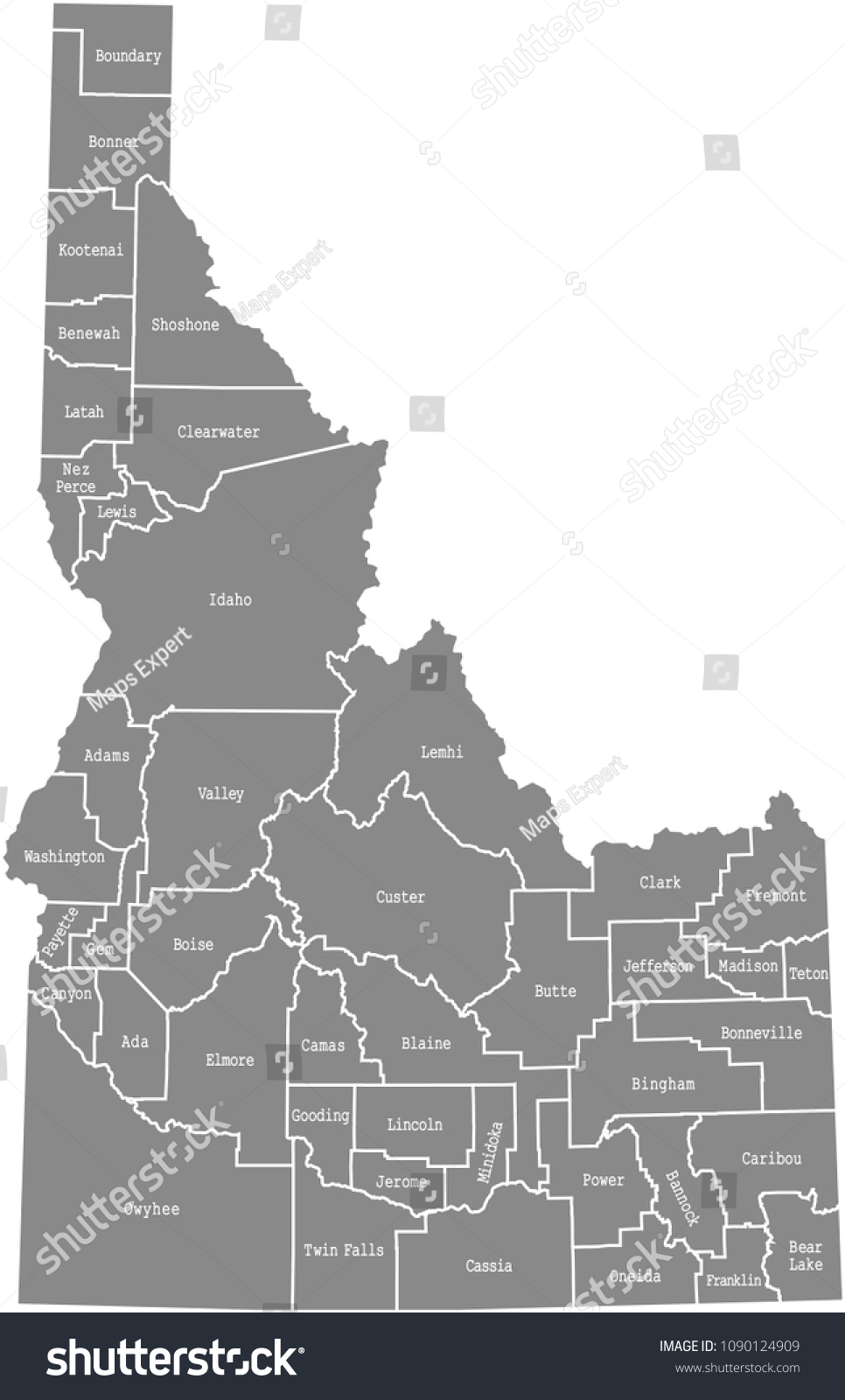 Idaho County Map Vector Outline Gray Stock Vector Royalty Free